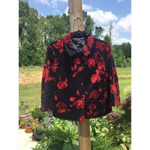 Talbots Womens Velvet Blazer Sz 12p 12 Jacket Black Red Rose Whimsygoth Romantic